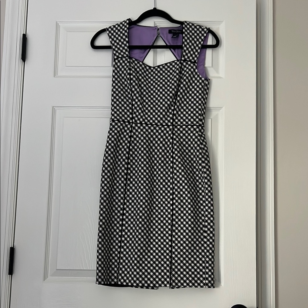White House Black Market Black and White Cut Out Pleated Midi Dress